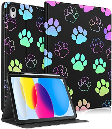 Pegmode per iPad 10a generazione Custodia da 10,9 pollici Donne Ragazze Cute Folio Cover Girly Kawaii Footprint Design Estetico Con Portapenne Smart Cover per Apple iPad 10a generazione Custodie 2022