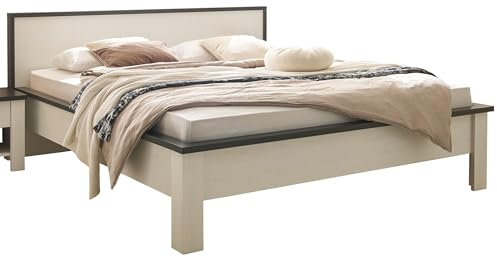 Bett 180 x 200 cm in weiß Pinie und anthrazit/schwarz Doppelbett Schlafzimmerbett Ehebett Familienbett Landhaus/Industrial Design Stove (Bett 180cm)