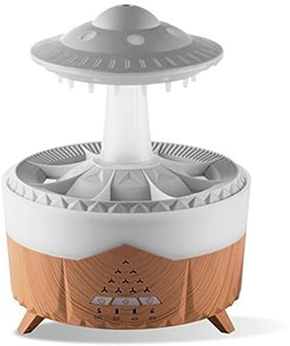 Cloud Rain Humidifier, Raindrop Aroma Diffuser Humidifiers, Humidifier with 7 Colours Lights, Desk Raindrop Cloud Humid for Bedroom Office (350 ml) Wood Grain