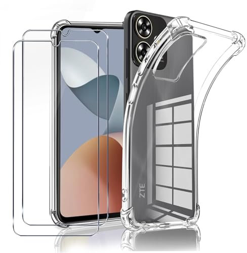 LYJERRY 1Pcs Schutzhülle für ZTE Blade A73 4G Handyhülle + 2Pcs panzerglas für ZTE Blade A73 4G Hülle durchsichtig Stoßfest Cover Silikon Airbag Handytasche und Displayschutzfolie