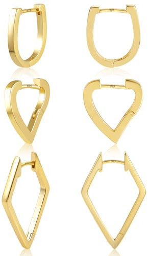 ALEXCRAFT Herz Ohrringe Gold Set Creolen Eckig Klein Damen 14K Geometrie Goldener Ohrringe Vergoldete Geschenk für Frauen Freundin Mama Mädchen
