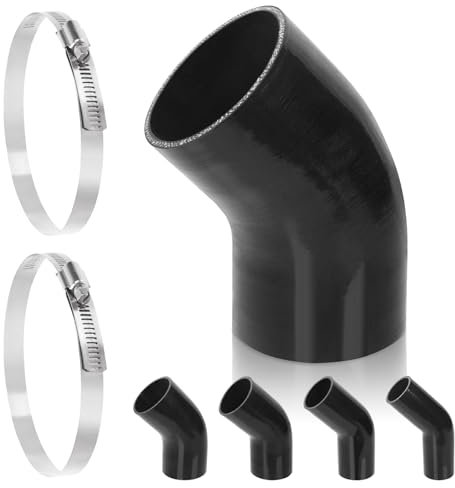 Swpeet Kit de manguera de silicona reforzada de 4 capas con codo de 45 grados de 4 pulgadas a 102 mm con abrazadera de manguera de acero inoxidable 304 de 105-127 mm, manguera de silicona pura
