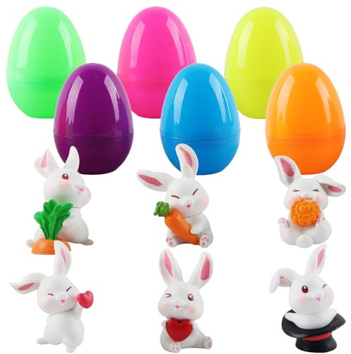 dellyy Kleine Osterhasen Figuren, 6 Stück Figur Hase, Ostereier, Miniatur Ostern Deko Figuren, Easter Bunny Decoration, Osterhasen Kuchen, für DIY Miniatur Bonsai Garten Cake Desktop Deko