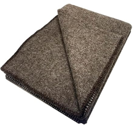 Wollplaid Wolldecke Neuseelandwolle doppelt, 100% Wolle, 140x200cm, 490g/m2 (braun/Natur) im Geschenk Karton