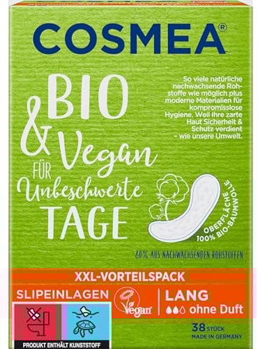 Cosmea Slipeinlagen Bio & Vegan Lang 38 Stück | Für unbeschwerte Tage aus 100% Bio-Baumwolle | Ohne Duft (1er Pack)