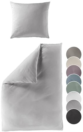 liebling Satin Bettwäsche Silber grau, 1 x Bettbezug 155 x 220 cm + 1 x Kissenbezug 80 x 80, Bettzeug aus 100% seidig weicher Baumwolle, 60 Grad, Ökotex Made in Green