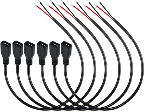 RUNCCI-YUN 6Pcs micro USB fêmea conector cables,22AWG 5V 3A 2 pin conector USB cables de extensión,conector usb de soldadura,micro USB Pigtail Cable, para DIY(30cm)