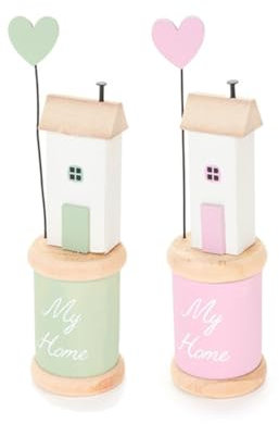 Nuvole di Stoffa Dekoratives Holzhaus mit Shabby Chic Spruch und Herz „My Home“ 5,2x5,2xH19,5 cm 2 Varianten (1Stk) ROSA