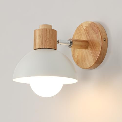 Dorlink Wandleuchte Innen E27, Drehbar Art Deco Weiß Wandlampe, Moderne Wandlampe Schlafzimmer, Wandbeleuchtung Wohnzimmer, Holz Flurwandlampen, Wandleuchten für Treppe, Veranda (Ohne Glühbirnen)