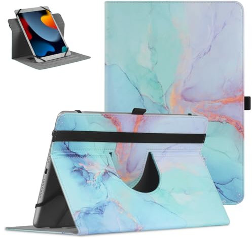 Universal 9 10 10.1 inch Android Tablet Case,Slim 360 Degree Rotatable Back Cover Folio Case for Universal 9-11 inch Tablet, with Multi-Angle Viewing Stand,Green Marble
