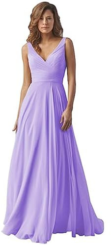 Vestidos de dama de honor for mujer, vestidos de dama de honor de gasa con cuello en V for boda, vestido formal largo de cintura alta for bodas, vestidos de noche fruncidos de línea A ( Color : Violet