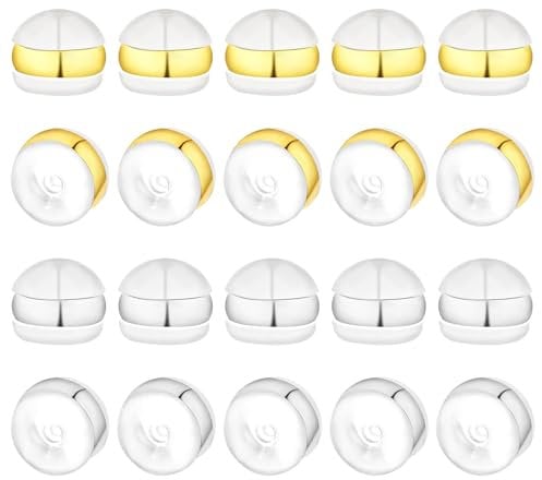 20 Pcs Silicone Earring Backs, Soft Clear Ear Back Hypoallergenic Safety Back Pads, Ear Care Products for Torn Stretched Ear Stoppers Replacement Kits for Fish Hook Earring Studs Hoops