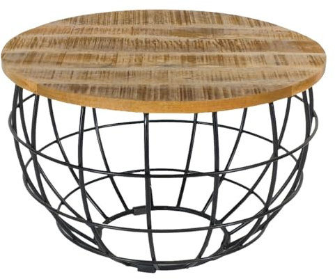 Amago home Couchtisch Wohnzimmer-Tisch rund ø 55 cm Beistelltisch Metall Gestell Tischplatte Holz massiv Farbe Tabacco