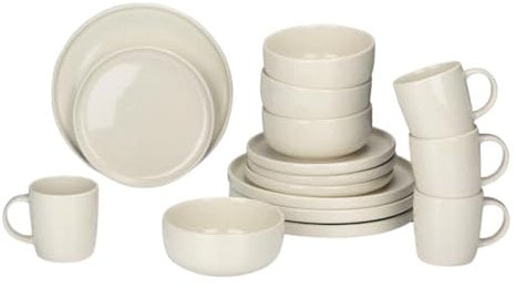 alpina Service de Table 16 Pièces - Ensemble de Vaisselle pour 4 Personnes - Vaisselle en Faïence - Assiettes à Petit Déjeuner, Assiettes à Dîner, Bols et Tasses - Crème