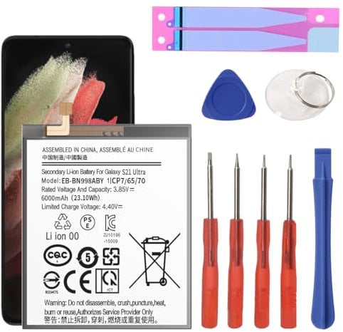 Battery for Samsung Galaxy S21 Ultra, [6000mAh] Upgraded 2025 New 0 Cycle EB-BG998ABY Battery Replacement for Samsung Galaxy S21 Ultra 5G SM-G998B/DS SM-G998U with Replacement Tool Kits