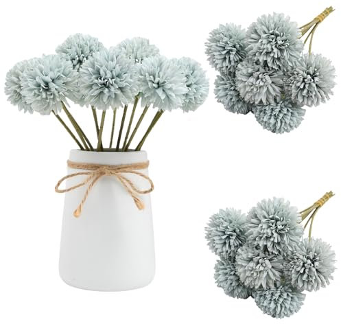 astylishome Kunstblumen 12 Stück Hortensie Blumen Chrysantheme Kugel Blume für Hausgarten Party Büro Dekoration Braut Hochzeitssträuße Blau Flowers Deco 1604