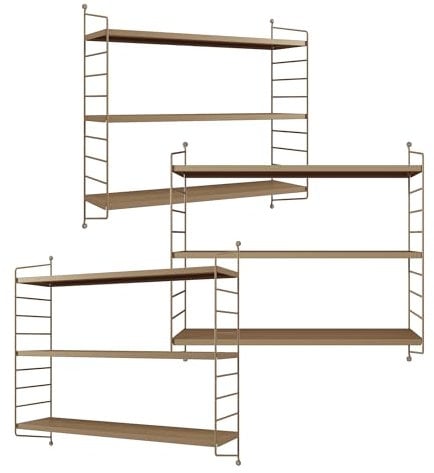 [en.casa] Modulares Wandregal Strängnäs 3er Set Metallregal Hellbraun Hängeregal mit 3 Regalböden Badregal Küchenwandregal Wandablage Wohnzimmer