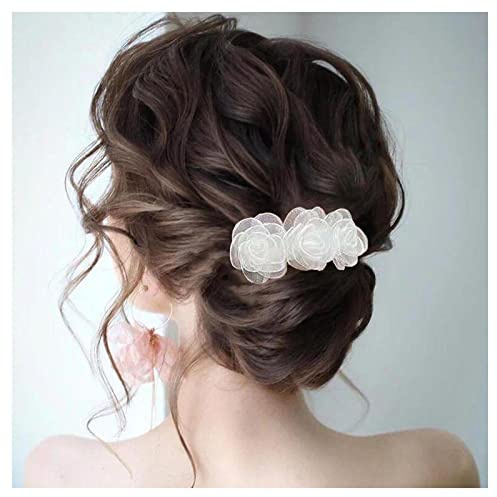 Xduargs Vintage Blume Haarspangen Kamelie Blume Hochzeit Haarspangen Französisch Blume Haarspangen Spitze Tüll Blume Haarspangen Dekorative Haarschmuck Für Frauen Kopfschmuck (weiß)