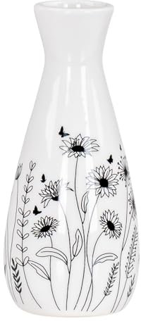 levandeo Blumenvase H16cm Schwarz Weiß Dekovase Frühling Blumenwiese Ostern Deko Vase Tischdeko Osterdeko Dolomit