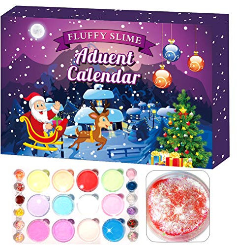 Schleim Adventskalender 2024 Mädchen Adventskalender aus Kristallton, Weihnachts-Countdown-Kalender, flauschiges Schleim-Set, Quetschspielzeug, Zappelspielzeug, Adventskalender