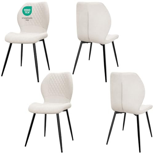 JIJIAN Esszimmerstühle 4er Set, Stühle Esszimmer, Küchenstühle, Wohnzimmer Essstühle, Gepolsterte Stühle, Ergonomisch Gestaltete Leinenstühle für Esszimmer, Küche, Schlafzimmer, Rezeption, Beige
