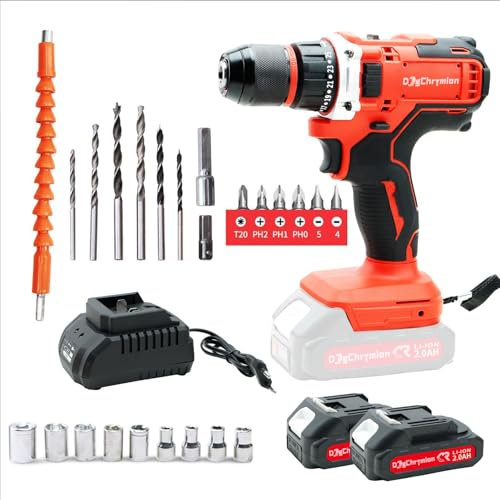 DogChrymion Cordless Drill Set Compatible with Makita 18V Battery, MAX 1350 RPM,23 ft-lbs / 32 N.m, 0-3/8'' Chuck, 35+2 Torque Set,Build-in LED, 43 Bits & Sockets,2 * 2.0 Ah Batteries and Charger