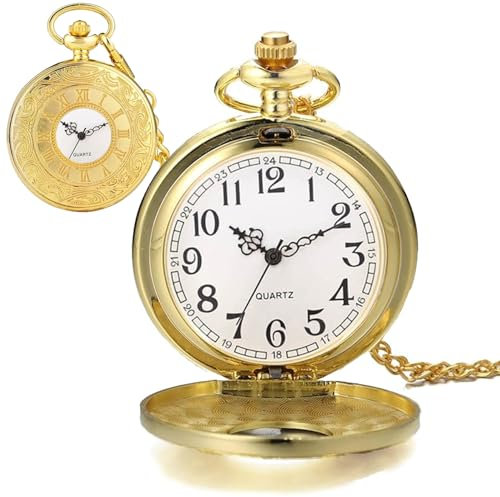 Cerioll Retro Quarz Taschenuhr, Retro Taschenuhr Herren Mit Kette, Antik Kettenuhr Mit Arabischen Ziffern, Vintage, Klassische, Gold