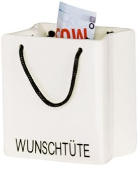 Design Spardose Wunschtüte 9cm weiß Keramik Sparbüchse Sparschwein Wunscherfüller Geldgeschenk Wohnzimmer Skulpturen Deko Modern