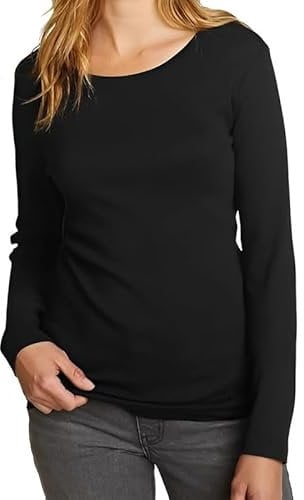 harlogistics Womens Plain Long Sleeve Round Neck Top Tshirt - Stylish Fit T-Shirt for Girls - Casual Wear - Basic Womens Stretch T-Shirt - Basic Stretchable Tees (Black, M-L)