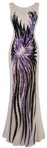 Angel-fashions Robe de soirée dorée pour femme avec empiècement en sequins, violet clair, 38