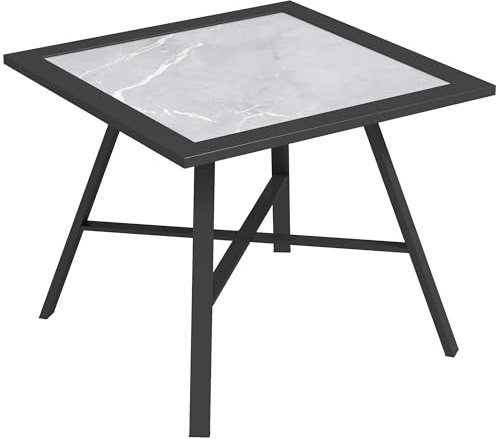 Outsunny Beistelltisch, quadratisch, für den Außenbereich, mit Platte in Steinoptik, Tisch für den Außenbereich, Terrasse, Terrasse, 55 x 55 x 46 cm, Schwarz und Grau