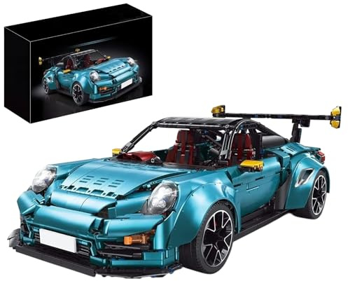 MOCSETS Technik Auto Porschor GT2RS, Modellauto-Bausatz im Maßstab 1:8, Klemmbausteine Rennwagen MOC Modellbausatz aus 3389+ Teile (Blau mit Originalkarton)
