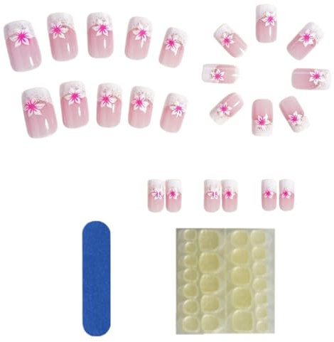 JEYORZY 24 Pezzi Unghie Finte Rosa, Unghie Finte Adesive, Unghie Finte Corte, Quadrato Corto, Unghie Finte French Da Incollare Con Colla, Arte Per Unghie In Acrilico Per Donna, Ragazze, Ballerina