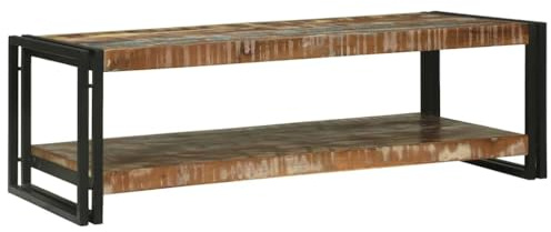 vidaXL Couchtisch 120X50X38 cm Massivholz Recyceltes Holz mit schwarzem Metallrahmen für Wohnzimmer und Büro. Industrie Rustikale Holztische, Nachhaltige Möbel, Modern, Vintage