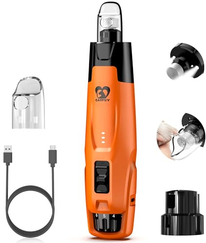 Casfuy Broyeur à Ongles pour Chien à 6 Vitesses amélioré - 50% de Puissance en Plus - pour Chiens et Chats de Petite, Moyenne et Grande Taille (Orange) | 50 % de puissance en plus, sans poussière, 2 lumières LED, batterie de 2000 mAh, lime lisse indolore pour toutes races et