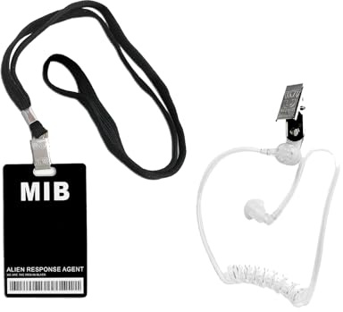 MIB Agent Costume Accessories Set,Black ID Badge Props for Men in Cosplay, | Spy Detective Party FavorsHalloween Agent Costume ID Badge Prop and Fake Earpiece for Alien Party Dress Up
