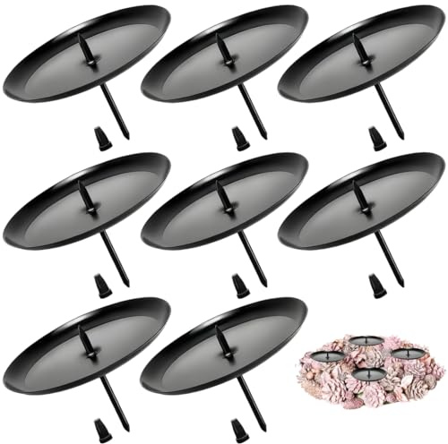 8 Stück Kerzenhalter Adventskranz, Ø 6 cm kerzenhalter stumpenkerzen, Schwarz Adventskerzenhalter Metall Kerzenleuchter mit Dorn für Adventskranz für Kerzenhalter, ideal für DIY Weihnachtsdeko