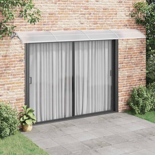 HaoChrymec Vordach für Haustür aus Polycarbonat, Witterungsbeständig, Überdachung Terrasse, Türüberdachung mit ABS-Halterungen, Grau, 400x100 cm