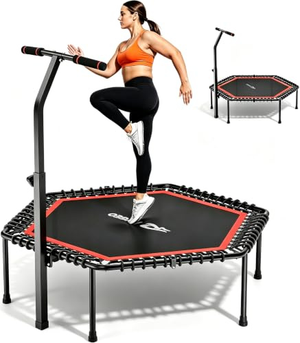 RYGEO 50'' Fitness Trampoline, Indoor Outdoor Rebounder Trampoline for Adults & Kids, Adjustable Foam Handle, Perfect for Home Workouts and Exercise Max Load 230kg/500lbs