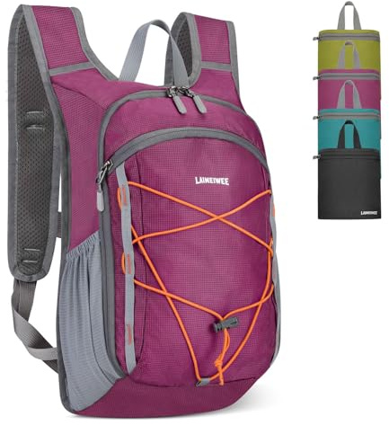 LAIMEIWEE Lightweight Foldable Hiking Backpack - 13L Small Rucksack for Men & Women, Water-repellent Travel Bag, Packable Daypack for Walking, Camping, Sports & Outdoor (Magenta)