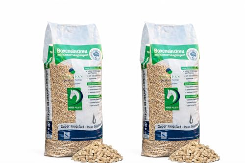 Allspan German Horse Pellets Pferdeeinstreu Holzpellets für Pferde 2x 28 kg | Weichholz, staubarm, keimfrei, extrem saugfähig, Geruchsbindung, Allergiker, geringes Mistaufkommen, kompostierbar
