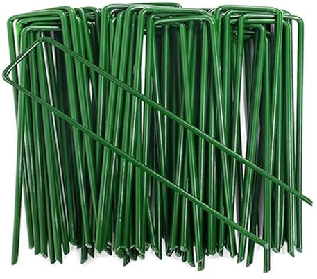 RETELANDIA - Chiodi Picchetti a U Verdi, Antiruggine, per Ancoraggio Telo Pacciamatura, Prato Sintetico - h 15 cm - Confezione da 100 pz