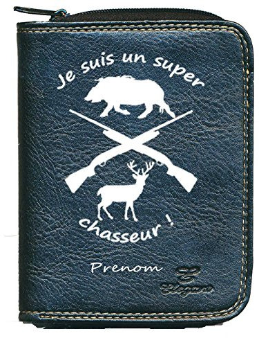 Syl'la Pêche Chasse Porte Monnaie Porte Carte Noir pour Homme (Super Chasseur personnalisé avec prenom)