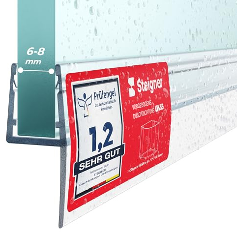 STEIGNER Duschdichtung UK55 Gerade 30 cm 1 Stk, Glas 6-8 mm, Transparent | Dichtung für Eckeinstieg Dusche oder Fünfeckdusche mit Duschtür - Schutz gegen Auslaufen, Einfache Montage, Perfekte Passform