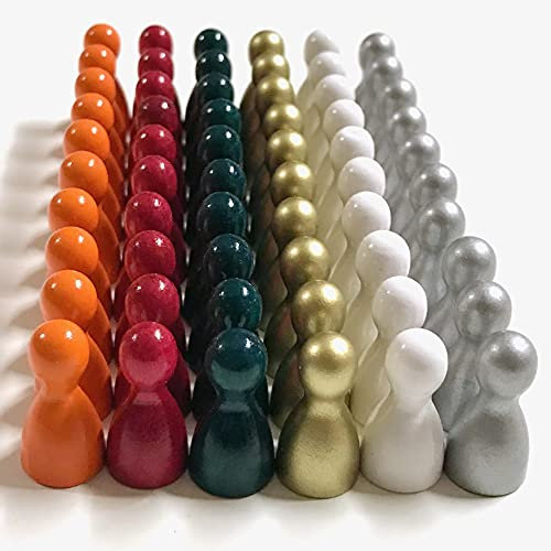 Pöppel-Mischung Weihnachten, Spielfiguren aus Holz für Brettspiele, besondere Farben, Halmakegel Gr. 12/24 mm, 60 Stück (6x10), Farben: weiß, orange, dunkelrot, dunkelgrün, Silber, Gold