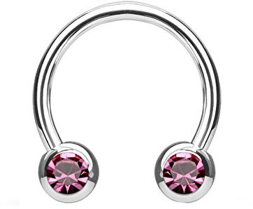 beyoutifulthings Hufeisen-Ring 2 ZIRKONIA Universal-Piercing Brust Nippel Nase Septum Ohr Helix Cartilage Edelstahl Silber Pink 1,2mm 10mm