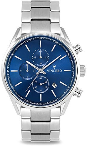 Vincero Luxury Chrono S Herren Armbanduhr - 40mm Chronograph Uhr Stahlband - Japanisches Quarz Uhrwerk (Blau Stahl)