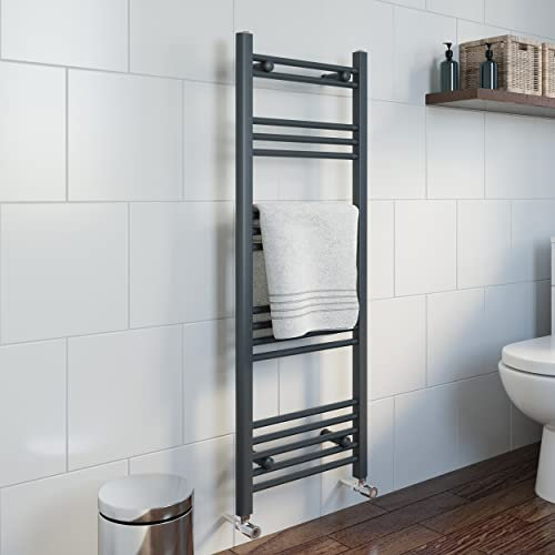 Bathroom Flat Straight Heated Towel Rail Radiator Wall Mounted Dual Fuel Manual Heating Element 17 Rail Bars Electric Central Heating Anthracite Towel Warmer 1200 x 450mm