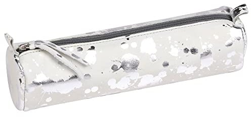 Clairefontaine 400058C Schlampermäppchen rund (Cosmicuir glatt, Durchmesser 5,5x22 cm) 1 Stück bedruckt silber