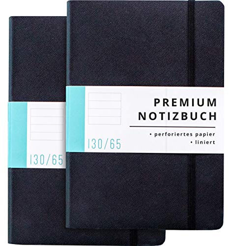 PAPERCODE Notizbuch liniert mit edlem Kunstledereinband – 130 Seiten – Tagebuch für Erwachsene, Schüler, Studierende – Doppelpack – schwarz/grau